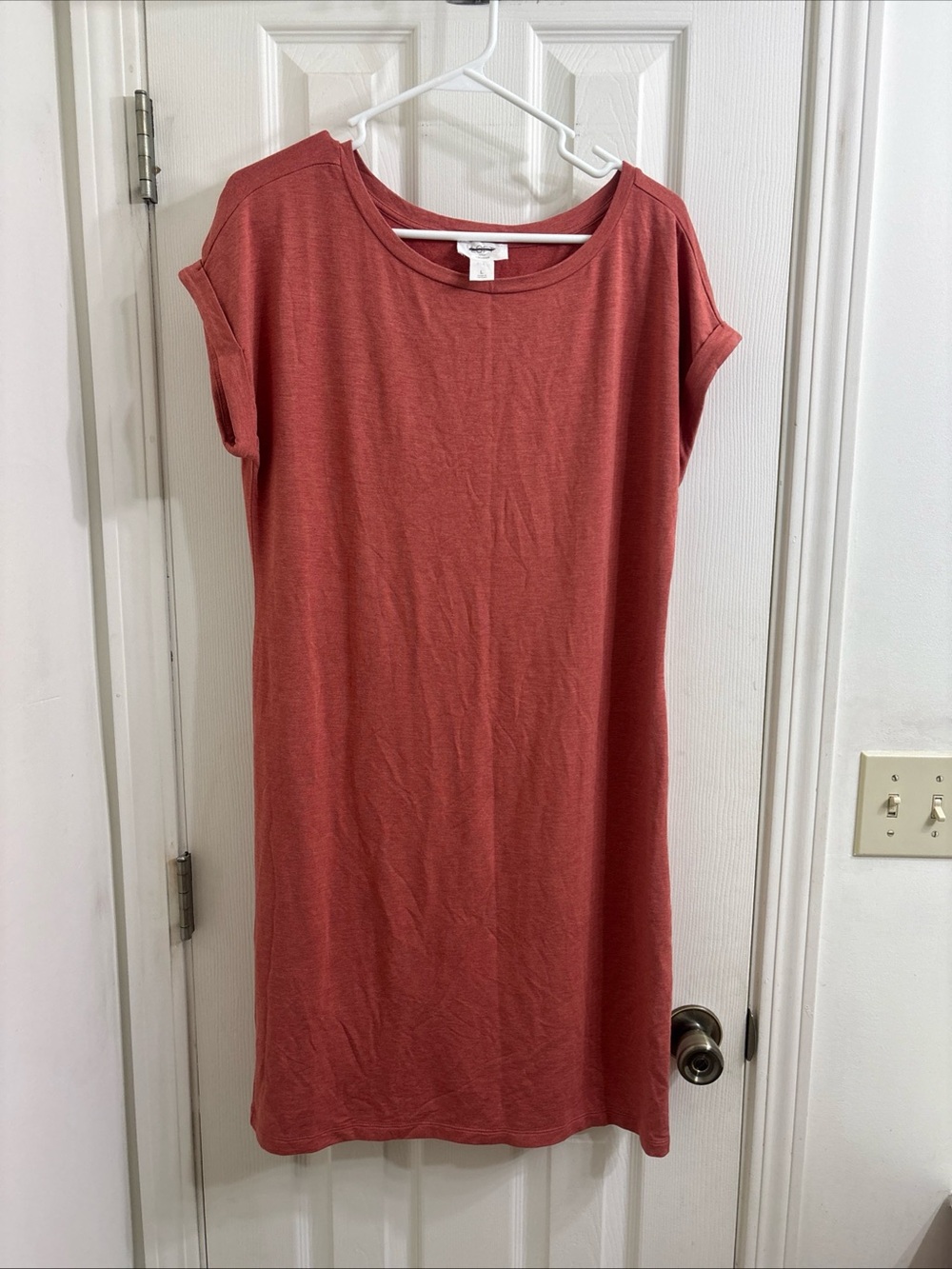 Ann Taylor Loft t-shirt Dress, Size Large Cuffed Sleeves, orange rust color